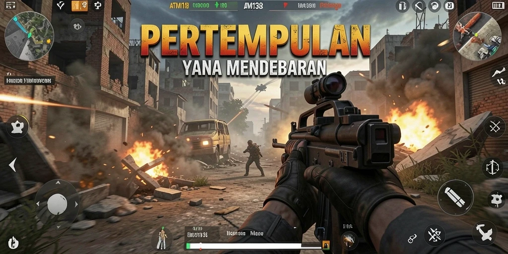 Screenshot menampilkan aksi gameplay seru dalam pertempuran FPS.