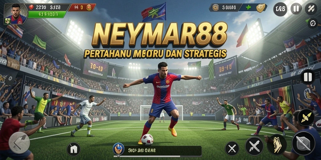 Screenshot utama NEYMAR88 menampilkan aksi menara pertahanan yang dinamis.